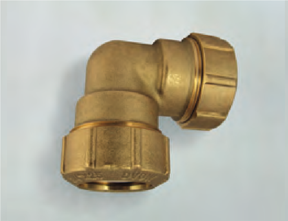 Messing PE-Kupplung Winkelform, mit zwei Verschraubungen - PE Kupplung aus Messing